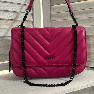 NWT DKNY Pink Quilted Leather Crossbody Shoulder Bag Black Hardware